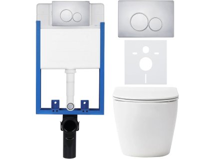 CERANO - Kompletní podomítkový WC set Lite/Verde - bílá lesklá - WC tlačítko Duo, chrom - k zazdění - 49x36 cm