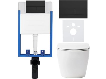 CERANO - Kompletní podomítkový WC set Lite/Verde - bílá lesklá - WC tlačítko Line, černá matná - k zazdění - 49x36 cm