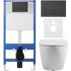 CERANO - Kompletní podomítkový WC set Lite/Cesso - bílá lesklá - WC tlačítko Slim, černé matné - předstěnová instalace/sádrokarton - 49x36 cm