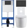 CERANO - Kompletní podomítkový WC set Lite/Felci - bílá lesklá - WC tlačítko Classic, černé matné - předstěnová instalace/sádrokarton - 52,5x36 cm
