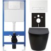 CERANO - Kompletní podomítkový WC set Lite/Verde - černá matná - WC tlačítko Slim, bílé - předstěnová instalace/sádrokarton - 49x36 cm