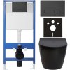 CERANO - Kompletní podomítkový WC set Lite/Verde - černá matná - WC tlačítko Slim, černé matné - předstěnová instalace/sádrokarton - 49x36 cm