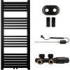 CERANO - Koupelnový radiátorový set Franko - kombinované výtápění, termo tyč - středové připojení 50 mm - 392W - černá matná - 1200x500 mm
