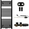 CERANO - Koupelnový radiátorový set Lincoln - kombinované výtápění, termo tyč - středové připojení 50 mm - 366W - černá matná - 1200x500 mm