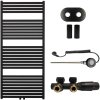 CERANO - Koupelnový radiátorový set Vincenzo - kombinované výtápění, wifi tyč - středové připojení 50 mm - 600W - černá matná - 1330x600 mm