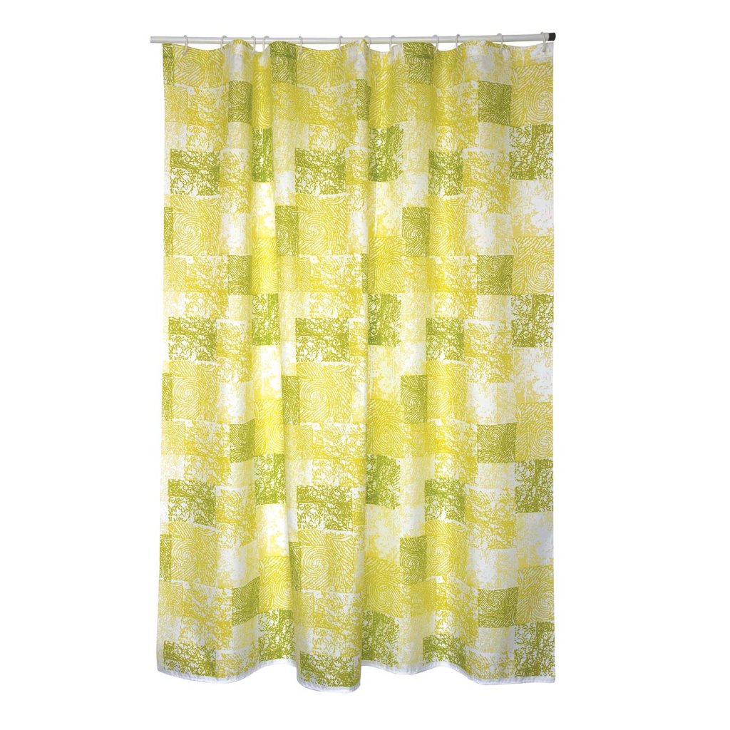 MSV sprchový závěs JAVA CADIX, vzorovaný, žlutý, 180 x 200 cm, polyester, s kroužky