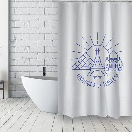 MSV sprchový závěs TRADITION, obrázkový motiv, bílý, 180 x 200 cm, polyester