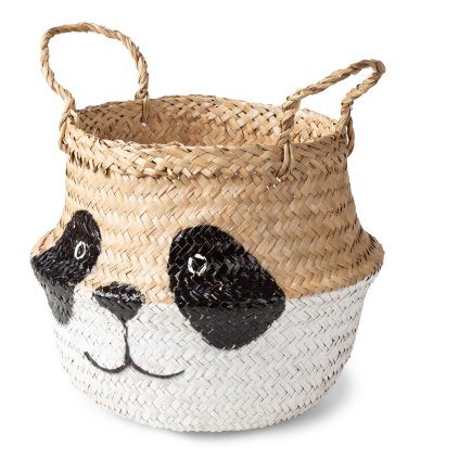 Compactor dětský koš na hračky BELLY S - Panda, pletený z mořské trávy, 25 x 24 cm