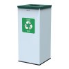 Koš na tříděný odpad Eko Square Nord 60 l, zelené víko - sklo, lakovaná ocel bílá