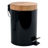 MSV pedálový odpadkový koš AZA, černá ocel, bambusové víko, 3 L