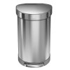 Pedálový odpadkový koš Simplehuman – 45 l, půlkulatý. matná ocel, FPP, rám na sáčky