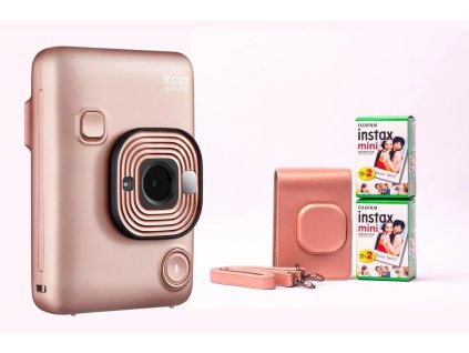 Fujifilm instax mini LiPlay Blush Gold + LiPlay Case Pink bundle