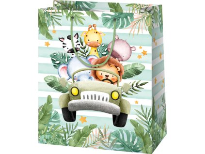 Darčeková taška A5 kreslené zvieratká zelené pozadie
