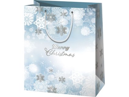 Vianočná taška - nápis Merry Christmas a vločky A3