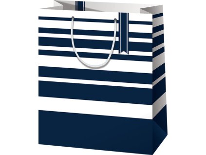 Darčeková taška - modro biele pásiky A4
