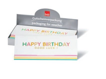 Obálka na peniaze farebné pásiky HAPPY BIRTHDAY GOOD LUCK