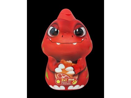 Dino červený sprchový gél, šampón a kondicionér 3v1 400 ml (černica)