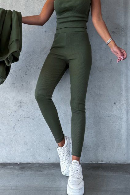 žebrované legíny Agnes khaki (1)