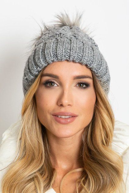 Zimní čepice s bambulí šedá (Velikost UNI)