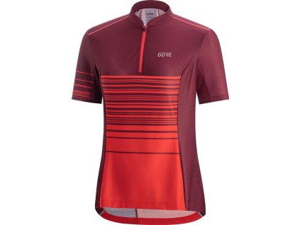GORE C3 Women Striped Zip Jersey-hibiscus pink/chestnut red-42
