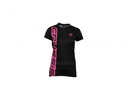 Dámské triko krátký rukáv černé s růžové fluo logo, vel. XS