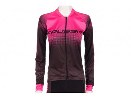 Dámsky cyklistický dres CRUSSIS, dlhý rukáv, čierna / ružová, veľ. XS