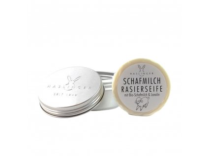 Haslinger Schafmilch mýdlo na holení v hliníkové dóze