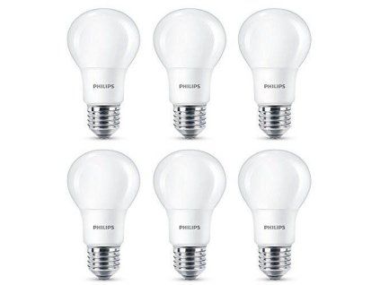 Philips LED 8-60W, E27, 2700K, matná, set 6ks