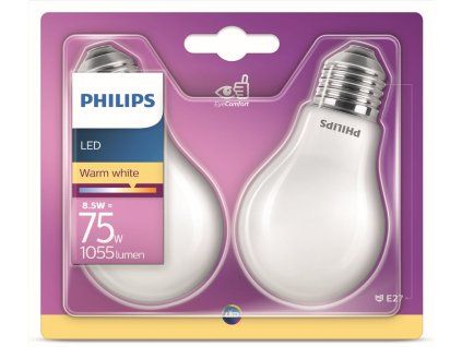 Philips LED Classic 8.5-75W, E27, 2700K, Mléčná, set 2ks