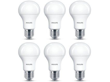 Philips LED 11-75W, E27, 2700K, matná, set 6ks