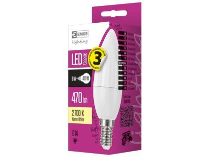 EMOS LED žárovka Classic Candle 6W E14 teplá bílá