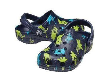 Crocs Kids' Classic Monster Print Clog Navy