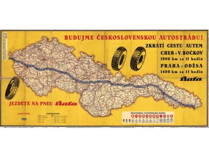 Plechová retro cedule / plakát - Budujme Československou autostrádu (Provedení: Papírový obraz v rámu A4)