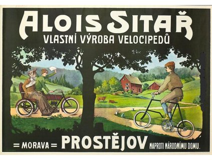 Plechová retro cedule / plakát - Velocipedy Sitař (Provedení: Papírový obraz v rámu A4)