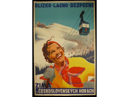 Plechová retro cedule / plakát - Zima v Československých horách (Provedení: Papírový obraz v rámu A4)