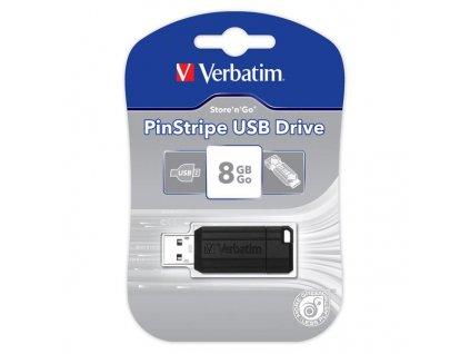 Verbatim USB flash disk, USB 2.0, 8GB, PinStripe, Store N Go, černý, 49062, USB A, s výsuvným konektorem
