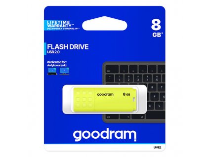 Goodram USB flash disk, USB 2.0, 8GB, UME2, žlutý, UME2-0080Y0R11, USB A, s krytkou