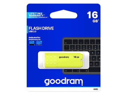 Goodram USB flash disk, USB 2.0, 16GB, UME2, žlutý, UME2-0160Y0R11, USB A, s krytkou