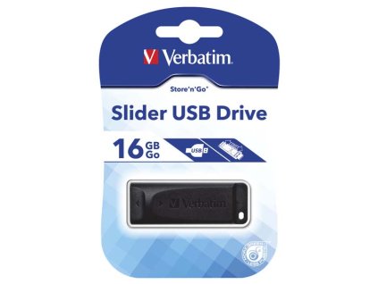 Verbatim USB flash disk, USB 2.0, 16GB, Slider, Store N Go, černý, 98696, USB A, s výsuvným konektorem