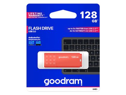 Goodram USB flash disk, USB 3.0, 128GB, UME3, oranžový, UME3-1280O0R11, USB A, s krytkou