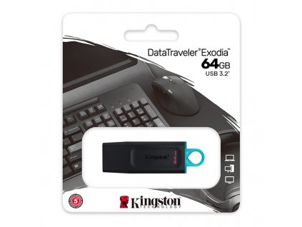 Kingston USB flash disk, USB 3.0, 64GB, DataTraveler Exodia, černý, DTX/64GB, USB A, s krytkou