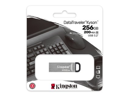 Kingston USB flash disk, USB 3.0, 256GB, DataTraveler(R) Kyson, stříbrný, DTKN/256GB, USB A, s poutkem