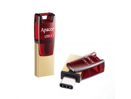 Apacer USB flash disk OTG, USB 3.0, 64GB, AH180, červený, AP64GAH180R-1, USB A / USB C, s otočnou krytkou