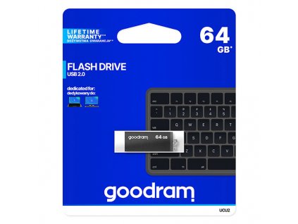 Goodram USB flash disk, USB 2.0, 64GB, UCU2, černý, UCU2-0640K0R11, USB A, s otočnou krytkou