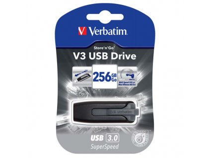 Verbatim USB flash disk, USB 3.0, 256GB, V3, Store N Go, černý, 49168, USB A, s výsuvným konektorem