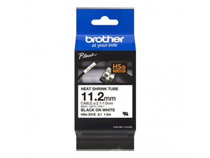 Brother originální páska do tiskárny štítků, Brother, HSE-231E, černý tisk/bílý podklad, 1.5m, 11.2mm