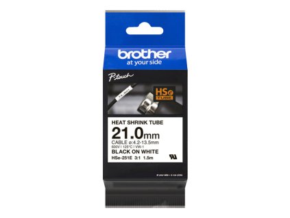 Brother originální páska do tiskárny štítků, Brother, HSE-251E, černý tisk/bílý podklad, 1.5m, 21mm