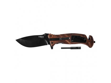 Neo Tools Skládací nůž Survival, nerezová ocel, 220mm, 90mm, spona na opasek