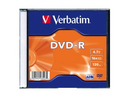 Verbatim DVD-R, Matt Silver, 43547, 4.7GB, 16x, slim box, 1 ks, bez možnosti potisku, 12cm, pro archivaci dat