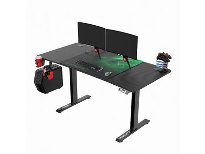 ULTRADESK Herní stůl LEVEL V2 GREEN, 140x68cm, 72-117cm, elektricky nastavitelná výška, s XXL podložkou pod myš, držák sluchátek i